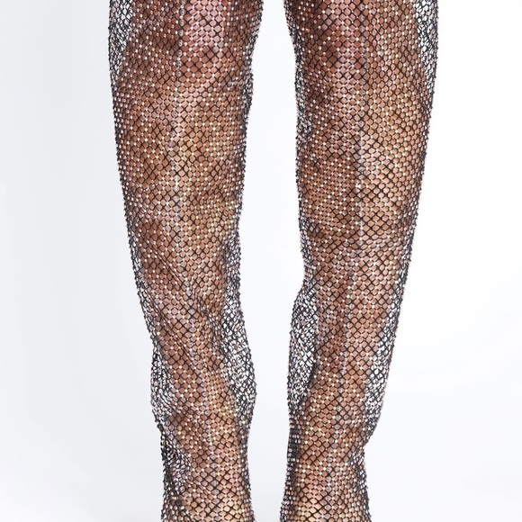 Shiny over knee boot black w/ sparkles - Picture 3 of 3